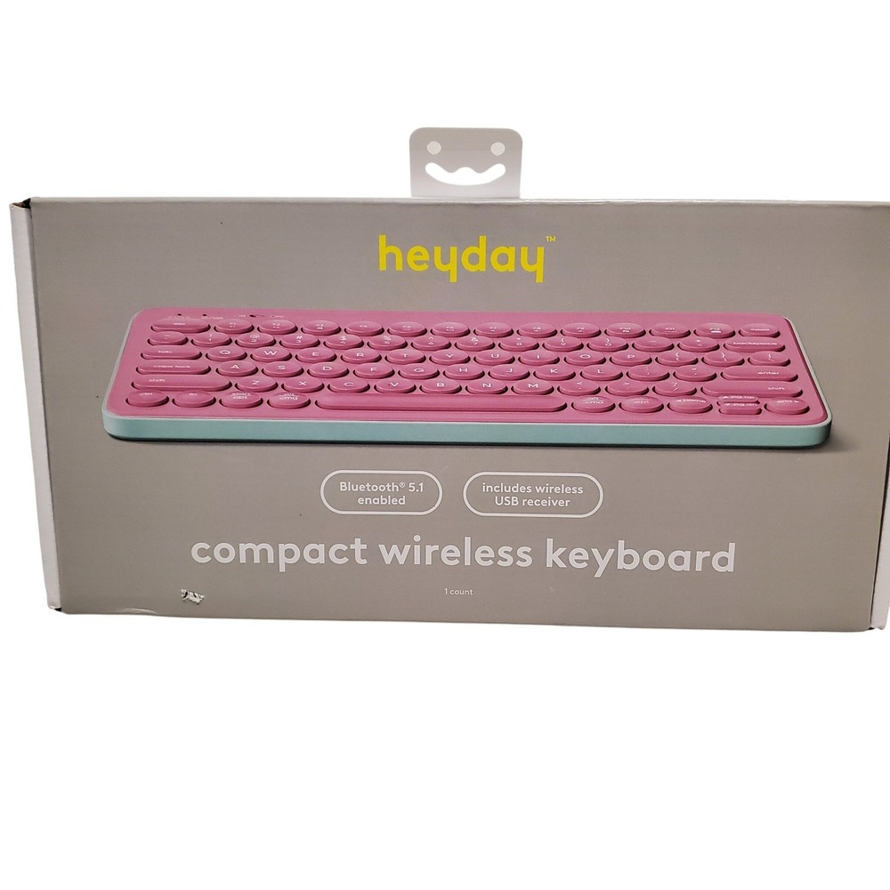 heyday Pink Compact Wireless Keyboard Bluetooth 5.1 USB Receiver‎